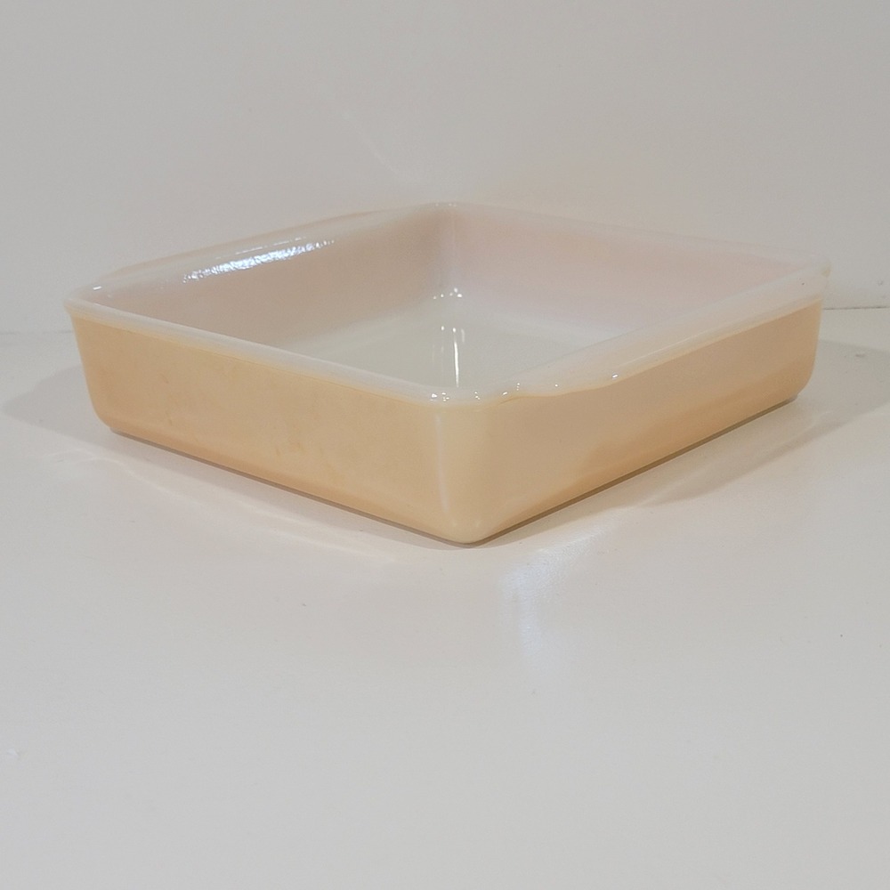 Fire-King Peach Lustre Square Cake Pan Anchor Hocking Milk Glass Iridescent MCM